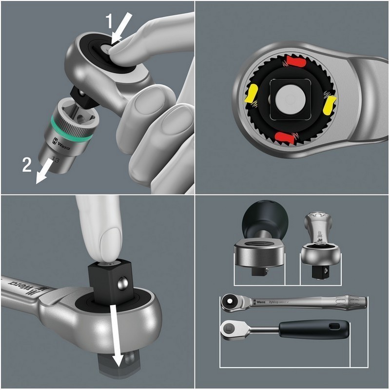 Wera 8003 A Zyklop 1/4" İtmeli Sürücü Metal Cırcır 05004003001