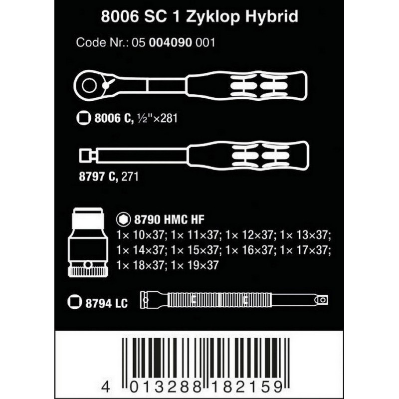 Wera 8006 SC1 Zyklop Hybrid Cırcır 1/2" Lokma Seti 05004090001