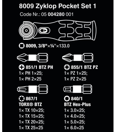 Wera 8009 Zyklop 3/8" Cırcır Bits Seti 05004280001