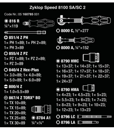 Wera 8100 SA SC2 Zyklop Cırcır Lokma Bits Seti 05160785001