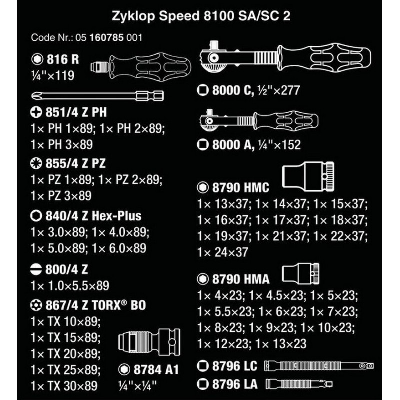 Wera 8100 SA SC2 Zyklop Cırcır Lokma Bits Seti 05160785001