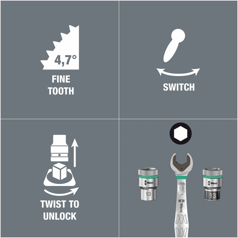 Wera 8100 SA12 HF Zyklop Metal Cırcır 1/4" Lokma Seti 05003756001