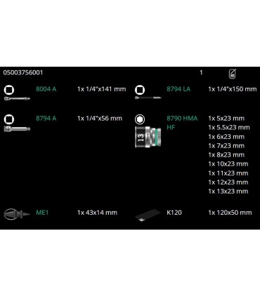 Wera 8100 SA12 HF Zyklop Metal Cırcır 1/4" Lokma Seti 05003756001