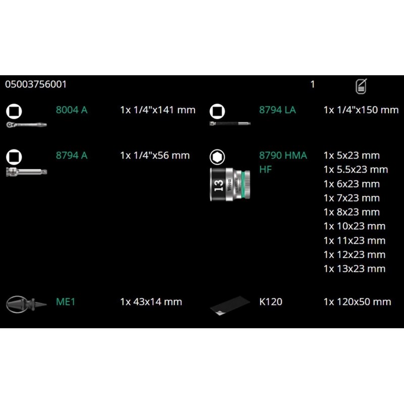 Wera 8100 SA12 HF Zyklop Metal Cırcır 1/4" Lokma Seti 05003756001