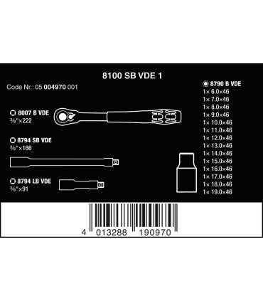 Wera 8100 SB VDE İzole Zyklop Cırcır 3/8" Lokma Seti 05004970001