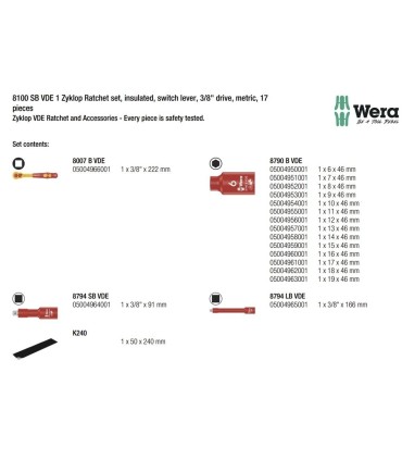 Wera 8100 SB VDE İzole Zyklop Cırcır 3/8" Lokma Seti 05004970001