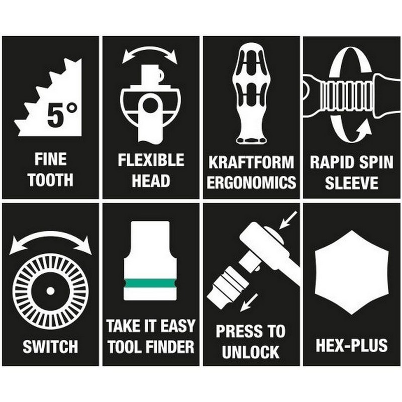 Wera 8100 SB2 Zyklop Speed Cırcır 3/8" Lokma Bits Seti 05003594001