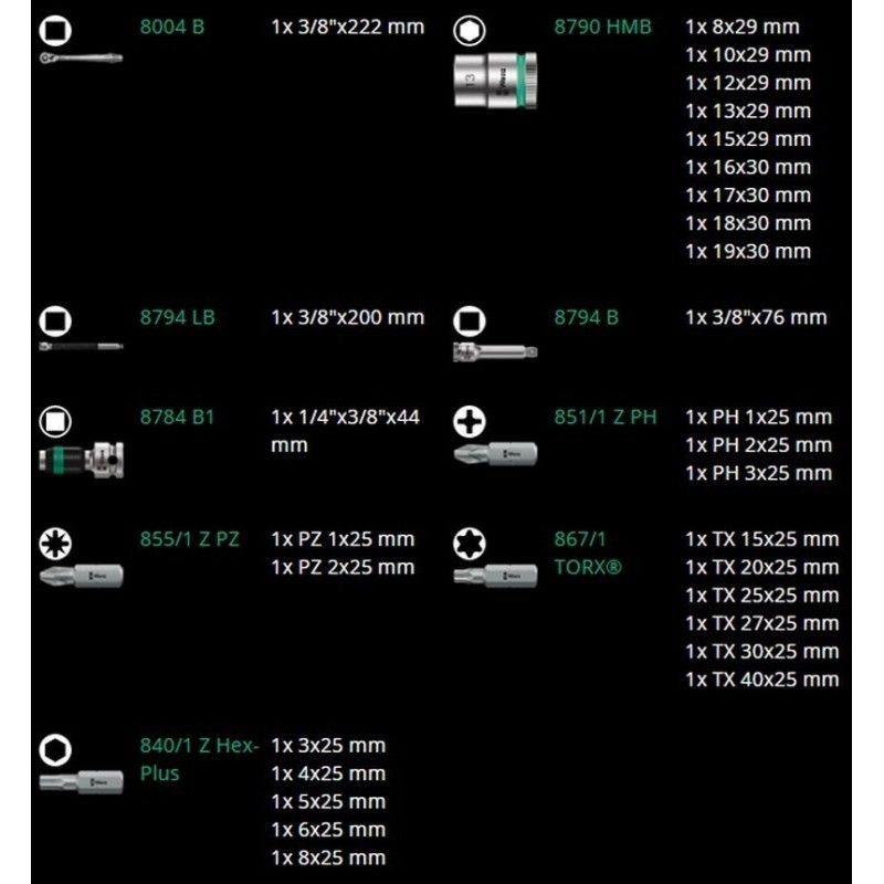 Wera 8100 SB8 Zyklop Cırcır 3/8" Lokma Bits Seti 05004048001
