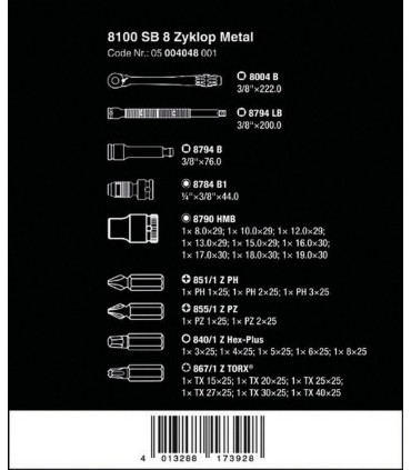 Wera 8100 SB8 Zyklop Cırcır 3/8" Lokma Bits Seti 05004048001
