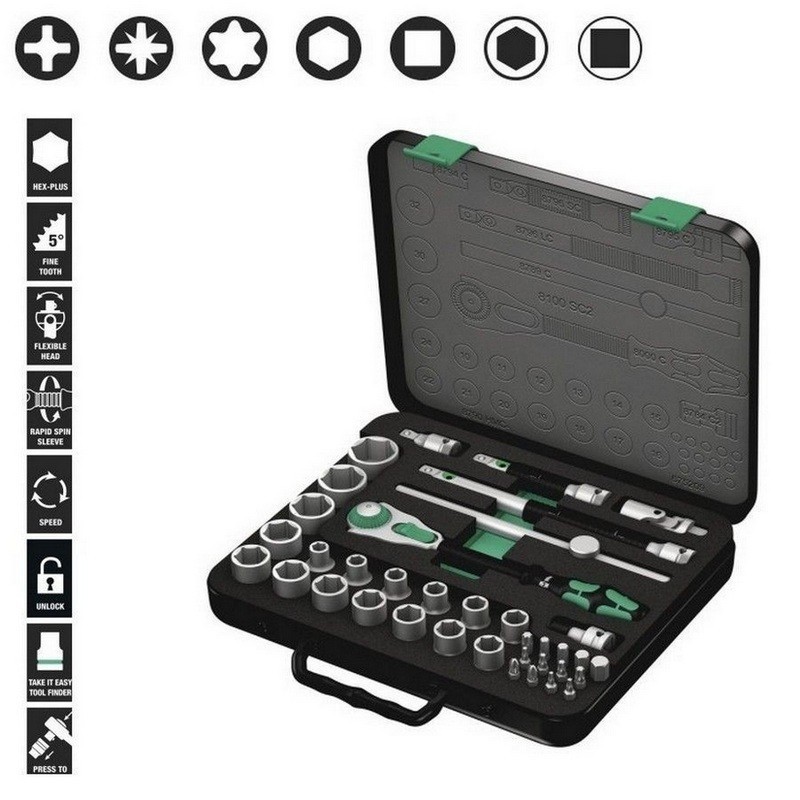 Wera 8100 SC2 Zyklop Speed Cırcır 1/2" Lokma Bits Seti 05003645001