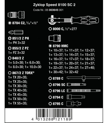Wera 8100 SC2 Zyklop Speed Cırcır 1/2" Lokma Bits Seti 05003645001