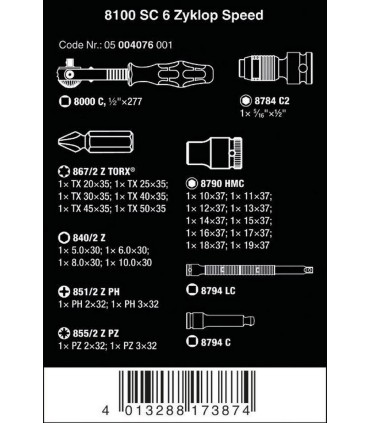 Wera 8100 SC6 Zyklop Speed Cırcır 1/2" Lokma Bits Seti 05004076001