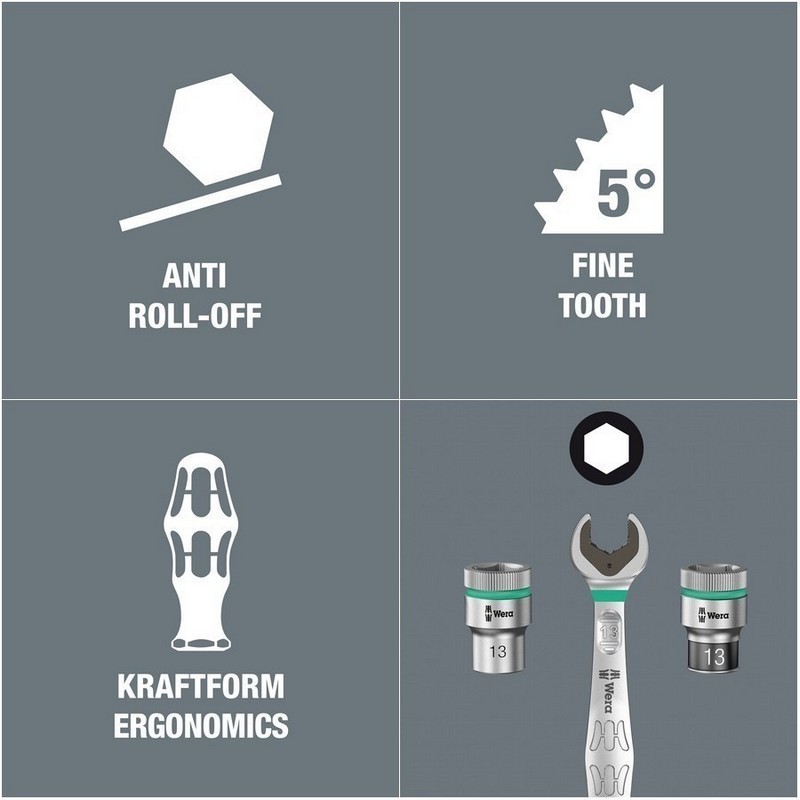 Wera 8100 SC6 Zyklop Speed Cırcır 1/2" Lokma Bits Seti 05004076001