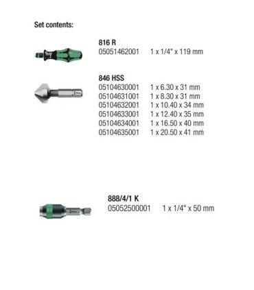 Wera 846/8 Üç Oluklu Havşa Matkap Uç Seti 8li 05104650001