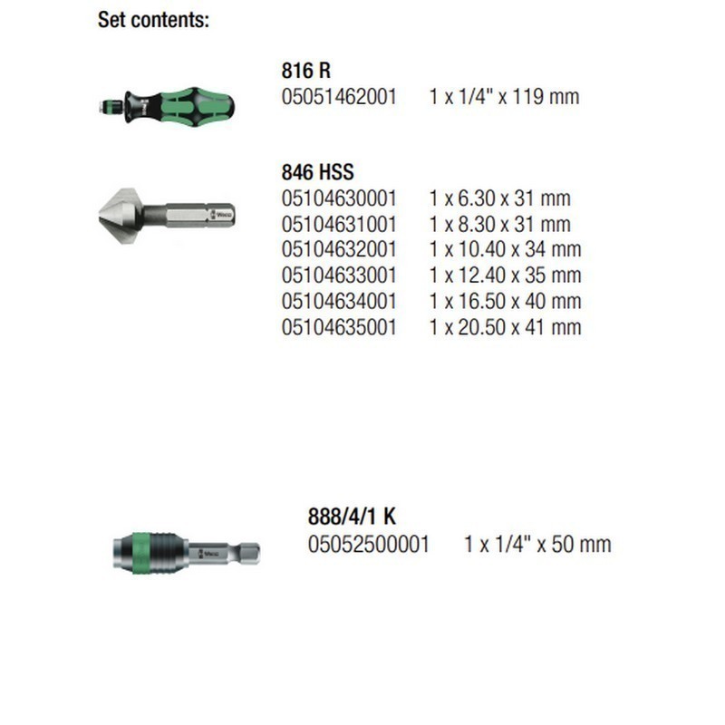 Wera 846/8 Üç Oluklu Havşa Matkap Uç Seti 8li 05104650001