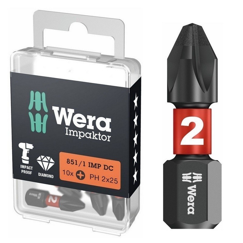 Wera 851/1 IMP DC Yıldız Bits Uç 25mm PH2 10 Adet 05057616001