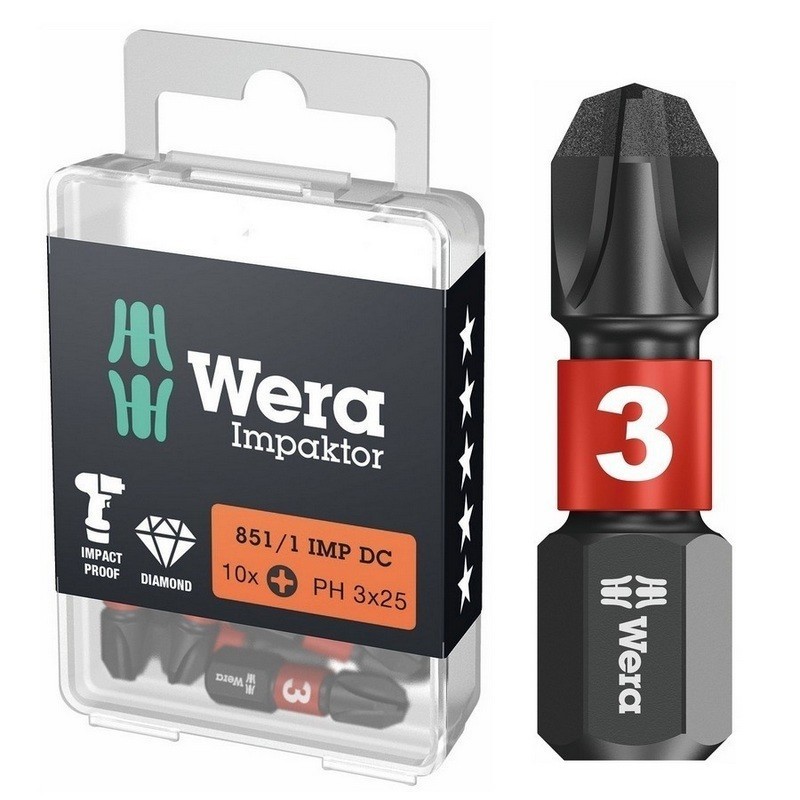 Wera 851/1 IMP DC Yıldız Bits Uç 25mm PH3 10 Adet 05057617001
