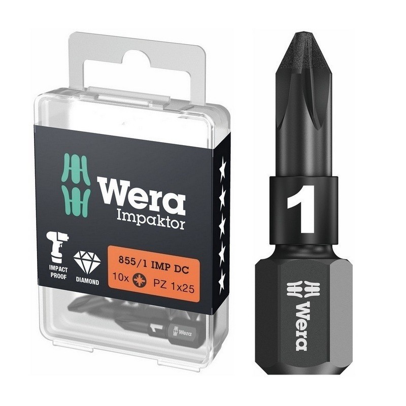 Wera 855/1 IMP DC Impaktor Pozidriv Bits Uç 25mm PZ1 10 Adet 05057620001
