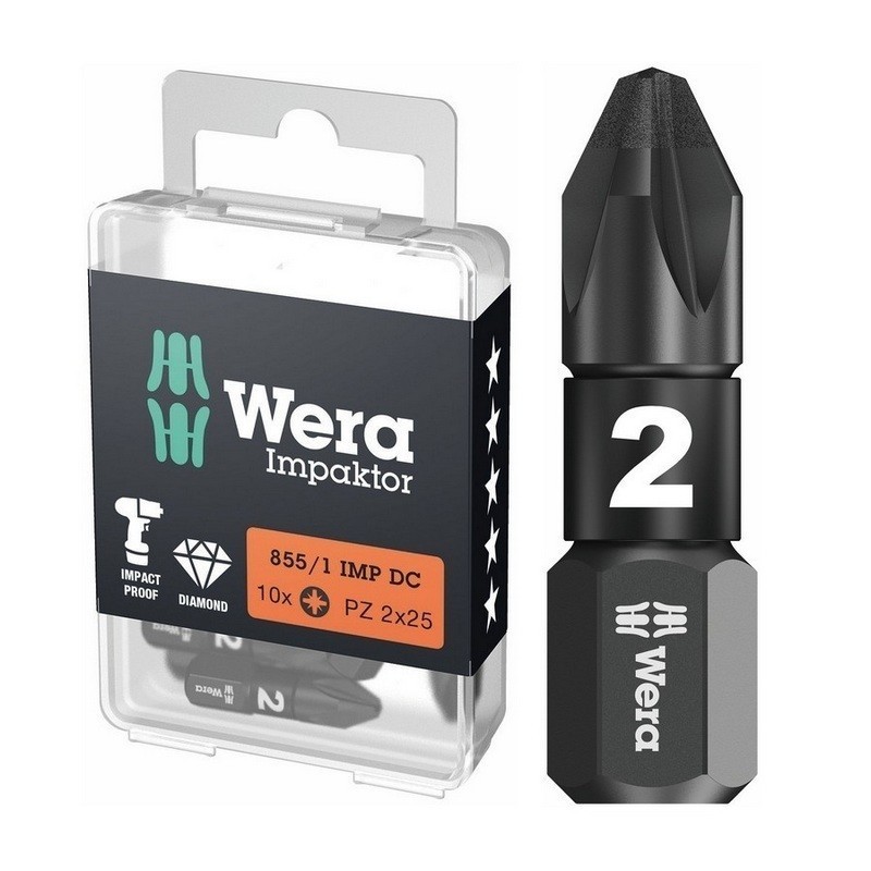 Wera 855/1 IMP DC Impaktor Pozidriv Bits Uç 25mm PZ2 10 Adet 05057621001