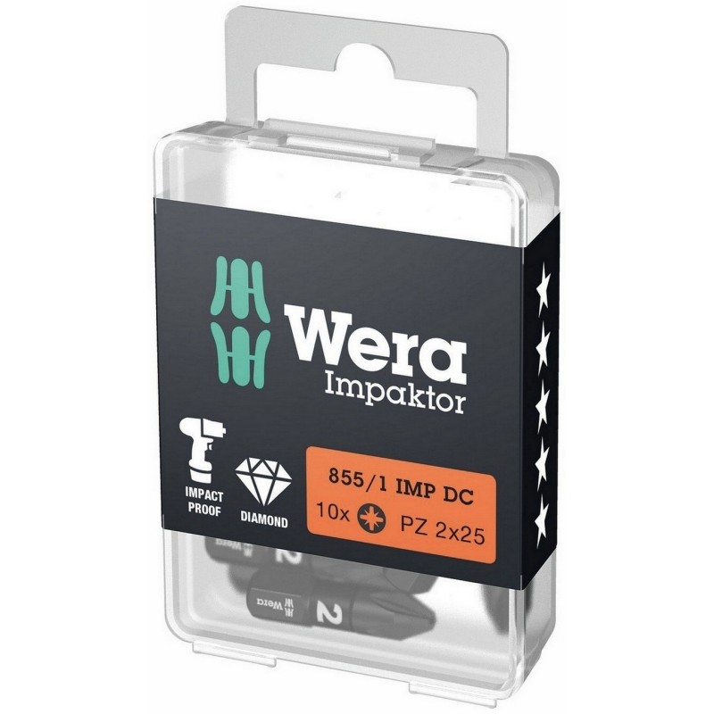 Wera 855/1 IMP DC Impaktor Pozidriv Bits Uç 25mm PZ2 10 Adet 05057621001