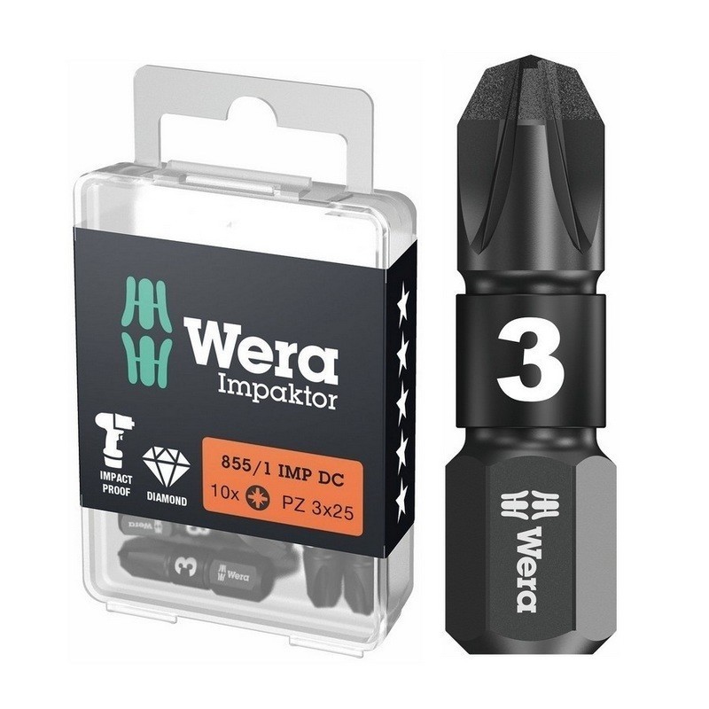 Wera 855/1 IMP DC Impaktor Pozidriv Bits Uç 25mm PZ3 10 Adet 05057622001