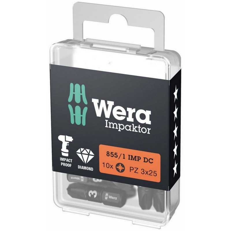 Wera 855/1 IMP DC Impaktor Pozidriv Bits Uç 25mm PZ3 10 Adet 05057622001