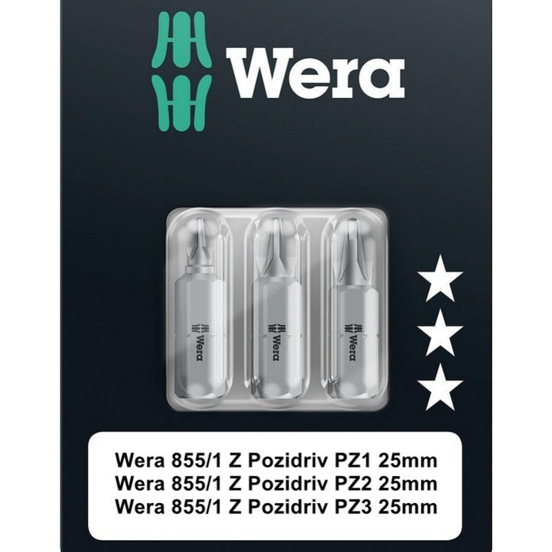 Wera 855/1 Z Pozidriv Bits 25mm PZ1-3 Set 05073311001