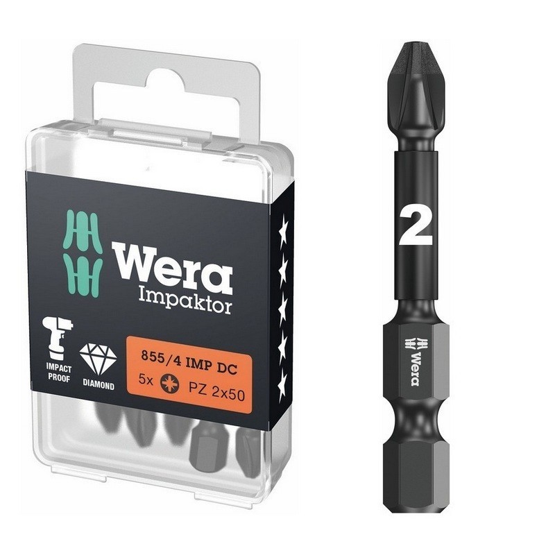 Wera 855/4 IMP DC Impaktor Pozidriv Bits PZ2x50mm 5 Adet 05057661001