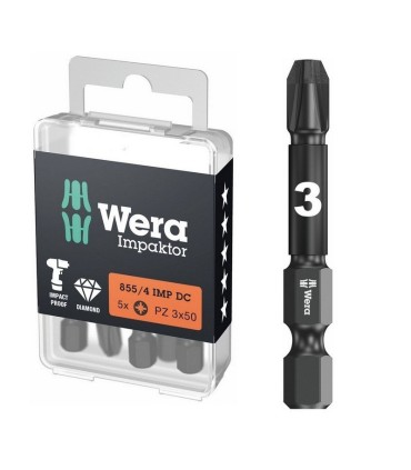 Wera 855/4 IMP DC Impaktor Pozidriv Bits PZ3x50mm 5 Adet 05057662001