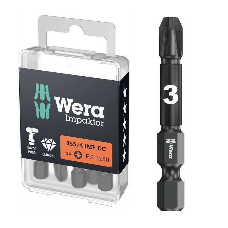 Wera 855/4 IMP DC Impaktor Pozidriv Bits PZ3x50mm 5 Adet 05057662001