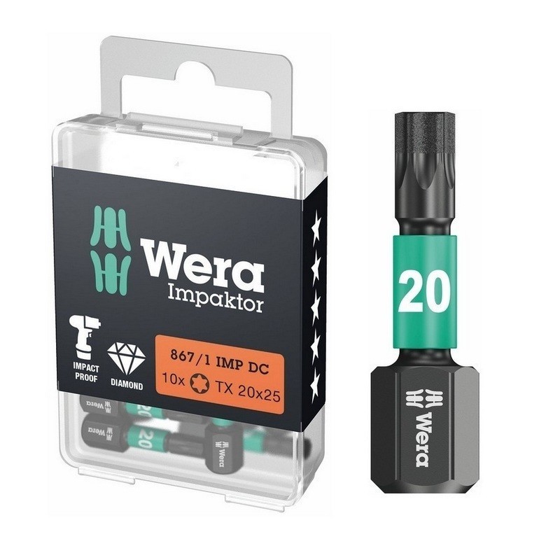Wera 867/1 IMP DC Torx Bits Uç 25mm TX20 10 Adet 05057624001