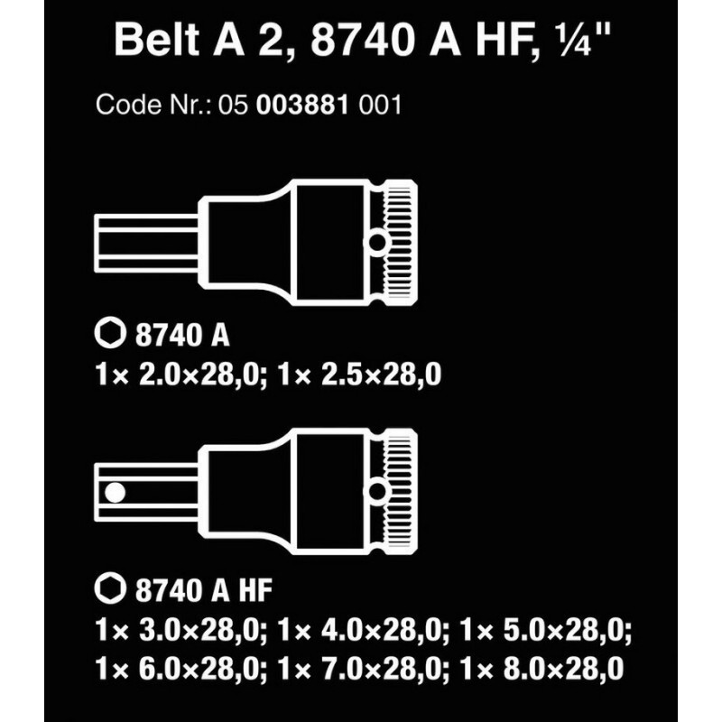 Wera 8740 A HF Zyklop 1/4" Lokma HexPlus Bits 28mm Set 05003881001