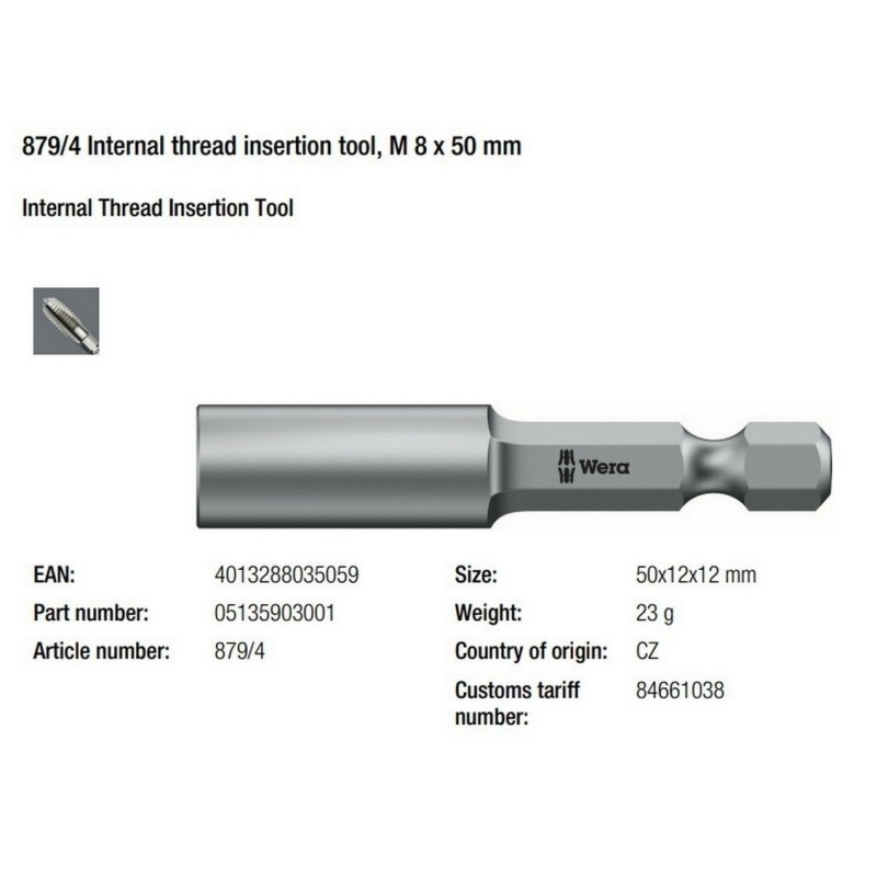 Wera 879/4 İçten M10 Vidalı Tutucu 50mm 05135904001