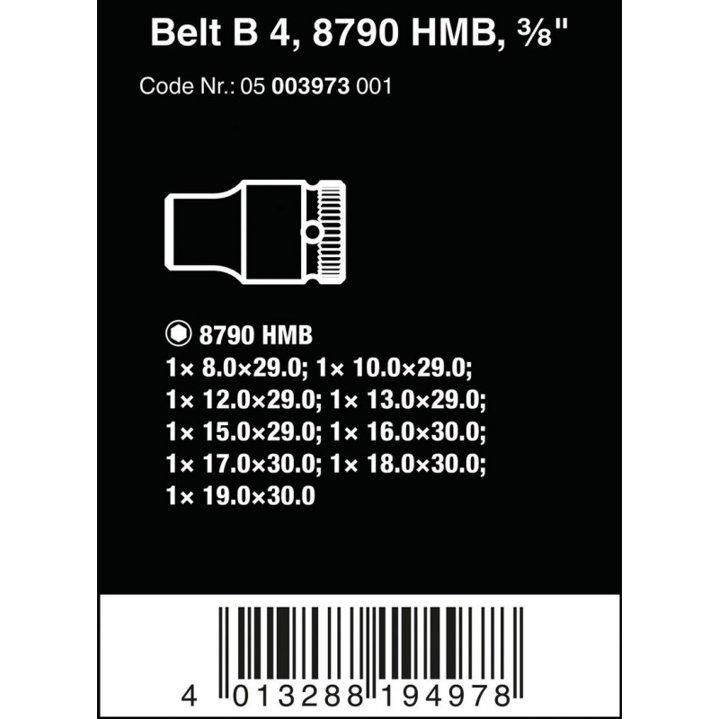 Wera 8790 HMB Zyklop 3/8" Lokma Seti Belt B4 05003973001