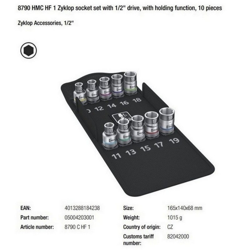 Wera 8790 HMC HF Zyklop 1/2" Lokma 37mm Set1 05004203001