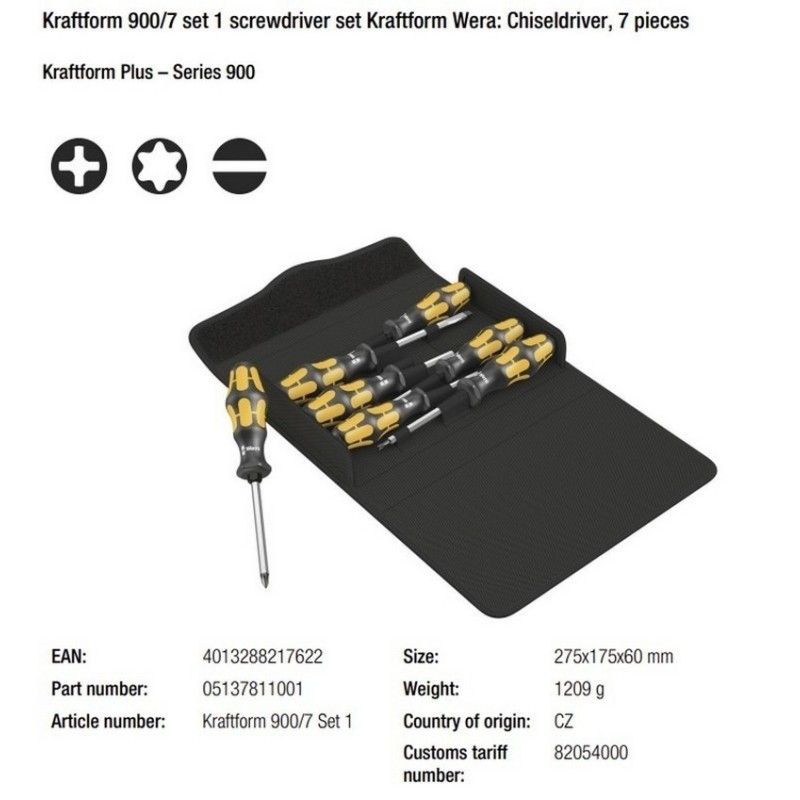 Wera 900 Chiseldriver Keski Tornavida 7li Set 1 05137811001