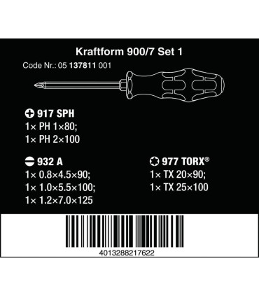 Wera 900 Chiseldriver Keski Tornavida 7li Set 1 05137811001
