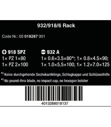 Wera 932 918 Pozidriv Düz Keski Tornavida Seti 6P 05018287001