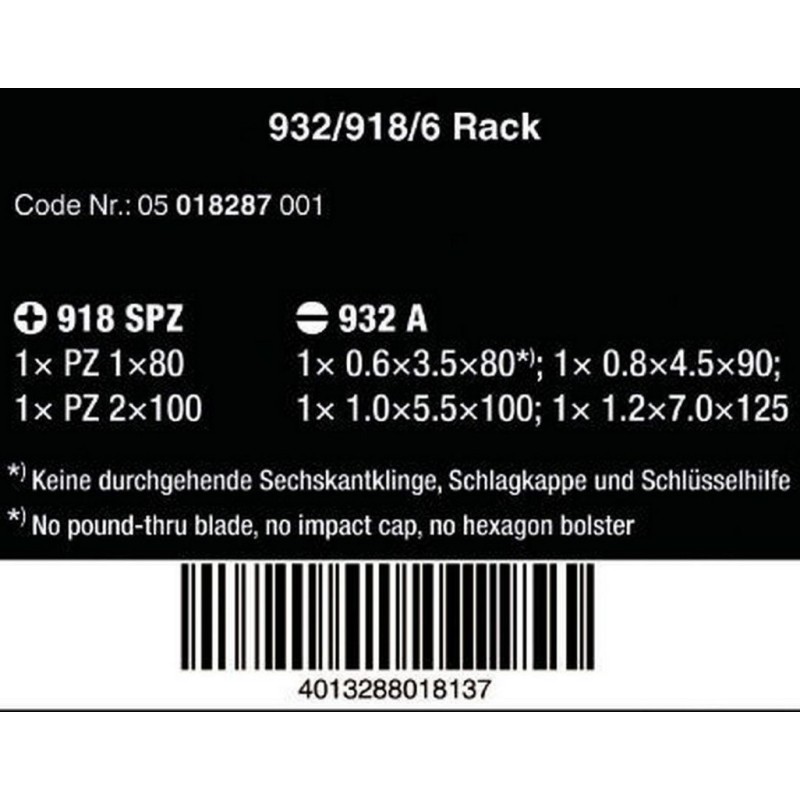 Wera 932 918 Pozidriv Düz Keski Tornavida Seti 6P 05018287001