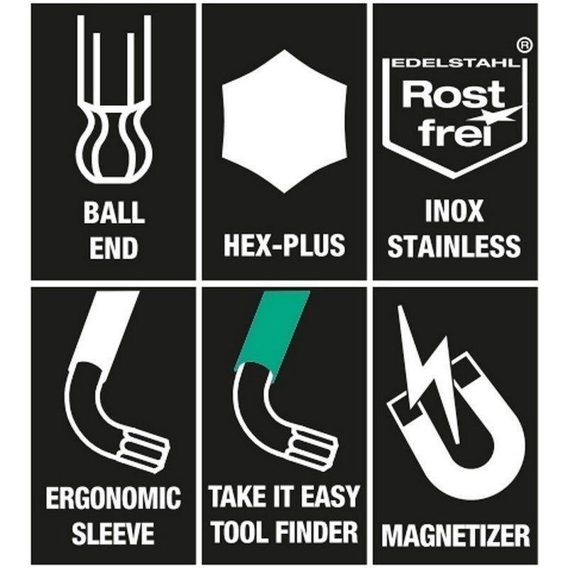 Wera 950/7 SPKL Hexplus Mıknatıslı Topbaş Renkli Alyan Seti 05022534001