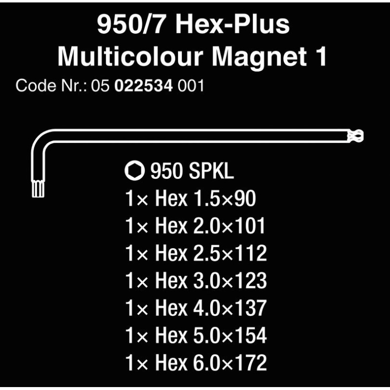 Wera 950/7 SPKL Hexplus Mıknatıslı Topbaş Renkli Alyan Seti 05022534001