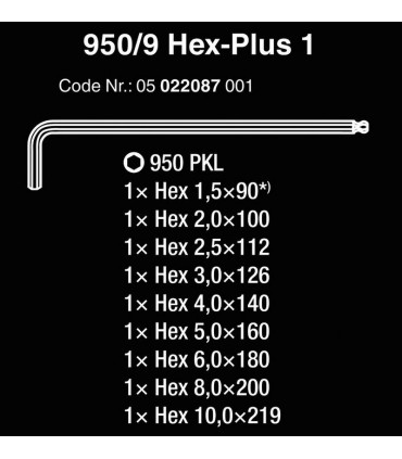 Wera 950/9 PKL SB HexPlus Krom Topbaş Alyan Seti 05073391001