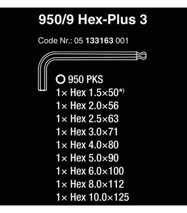 Wera 950/9 PKS HexPlus Krom Topbaş Alyan Kısa Set 05133163001