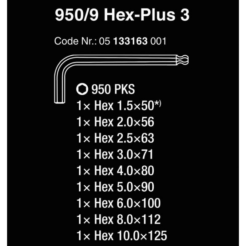 Wera 950/9 PKS HexPlus Krom Topbaş Alyan Kısa Set 05133163001