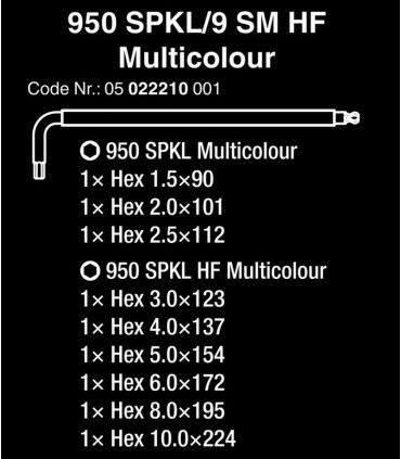 Wera 950/9 SPKL HF HexPlus Topbaş Renkli Alyan Seti 05022210001