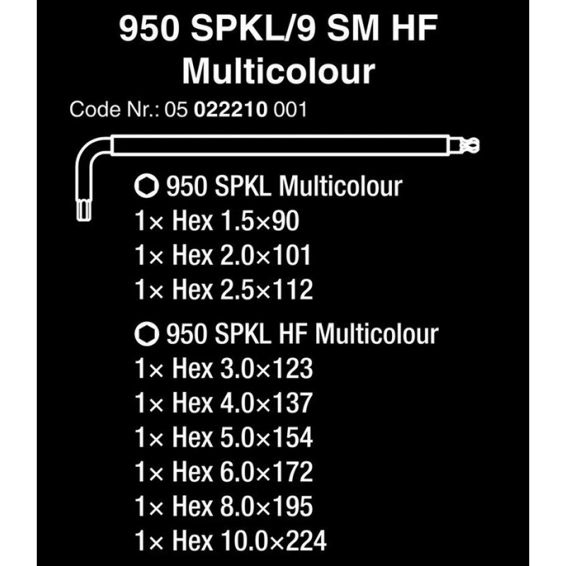 Wera 950/9 SPKL HF HexPlus Topbaş Renkli Alyan Seti 05022210001