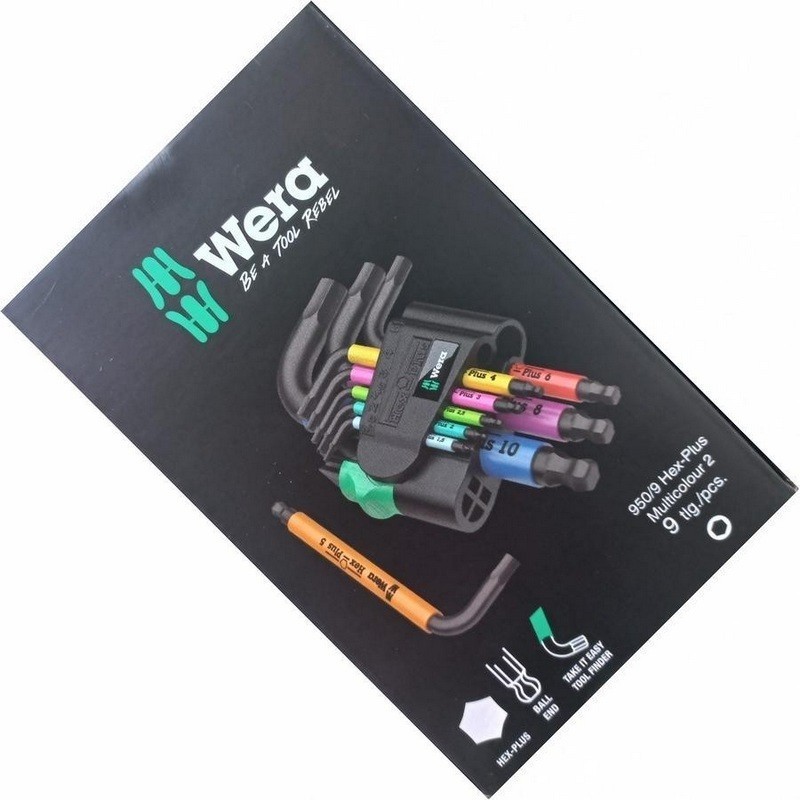 Wera 950/9 SPKS SB HexPlus Topbaş Renkli Alyan Kısa Set 05133164001