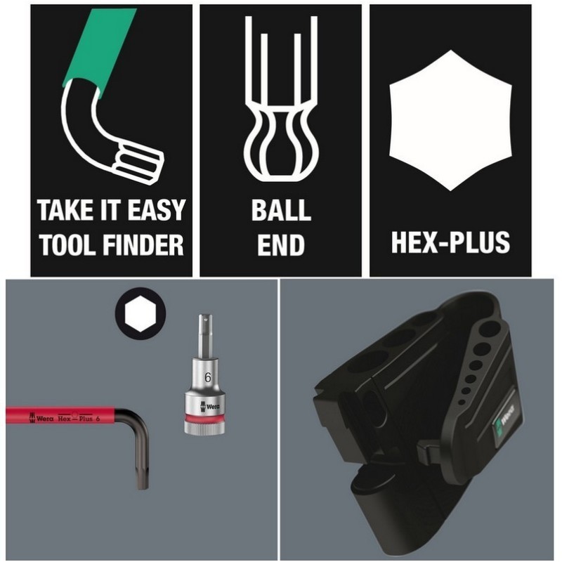 Wera 950/9 SPKS SB HexPlus Topbaş Renkli Alyan Kısa Set 05133164001