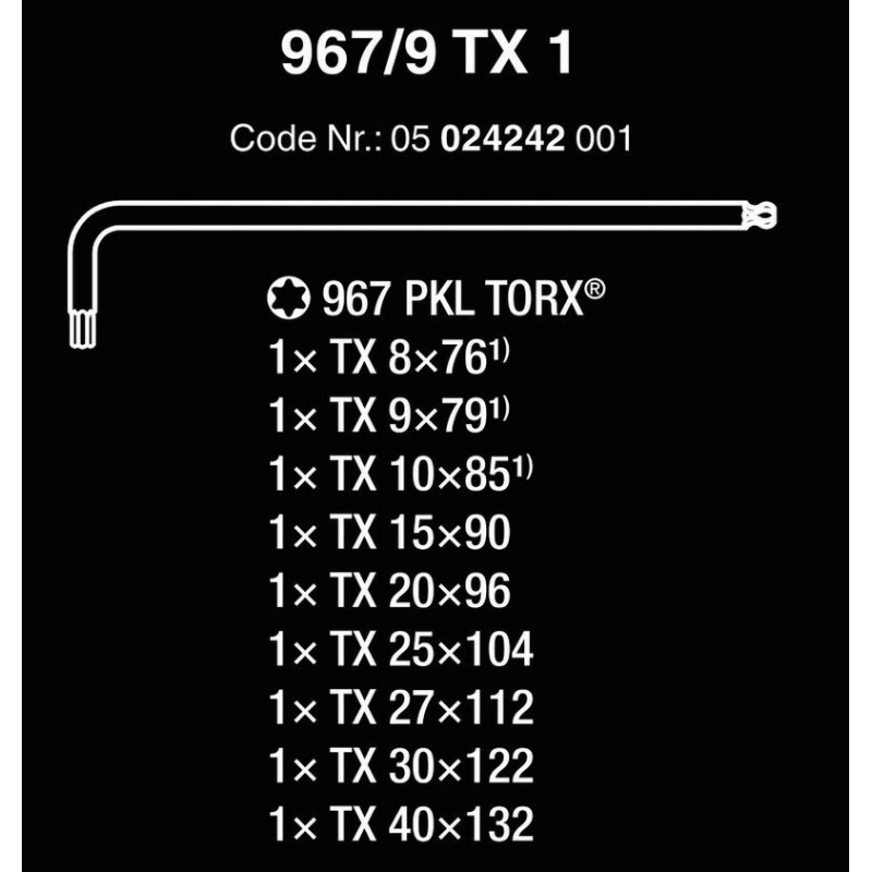Wera 967/9 PKL SB Torx Topbaş Kısa Allen Anahtar Set 05073598001