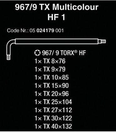 Wera 967/9 SL HF Torx Renkli Allen Anahtar Seti Kısa 05024179001